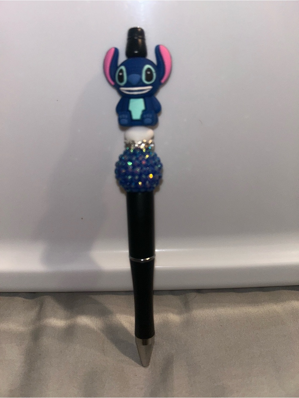 Blue Stitch Character Pen with Glitter Bead